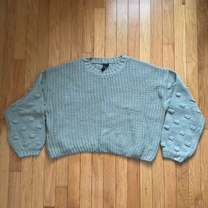 Moon & Madison Textured Sleeve Dusty Green Knit Sweater Medium